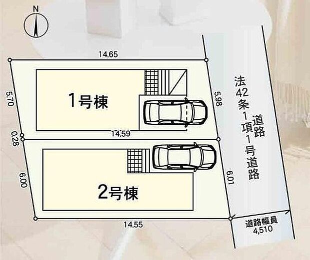 【全体区画図】全2棟、南向きの邸宅♪カースペース1台分！