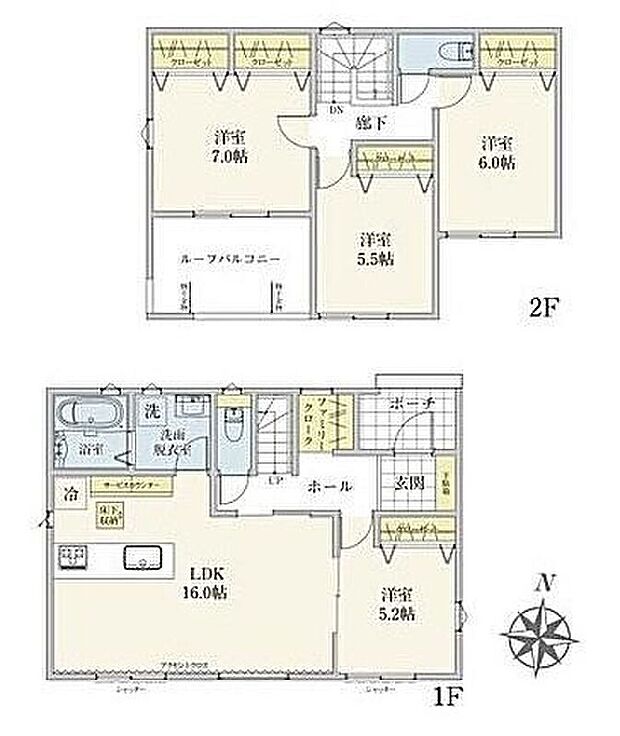 【4LDK】家事のしやすい水廻り集中設計！家族で使える、便利なファミリークロークがあるプランです♪インナーバルコニーは急な雨でも安心ですね！
