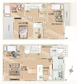 家事のしやすい水廻り集中設計！キッチン横に便利な可動棚付！2階ホールには家族で利用可能な便利なファミリークローゼットがあります！ 