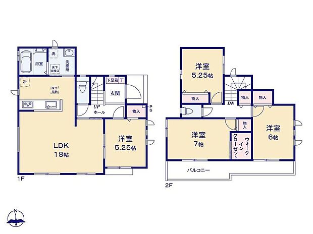 【4LDK】家事のしやすい水廻り集中設計、お掃除ラクラク全居室フローリング!南面ワイドバルコニーは2部屋から出入りできるので便利です!