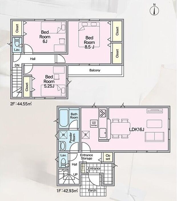 【3LDK】家事のしやすい水廻り集中設計、お掃除ラクラク全居室フローリング!
プライベート空間は2階に配したプランです♪
玄関の土間スペースが嬉しいですね!