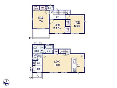 明るい全居室南向き、お掃除ラクラク全居室フローリングプラン♪！家族のコミュニケーションがとりやすいリビングイン階段！ 