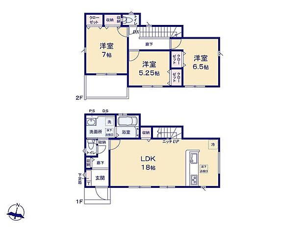 【3LDK】明るい全居室南向き、お掃除ラクラク全居室フローリングプラン♪!家族のコミュニケーションがとりやすいリビングイン階段!