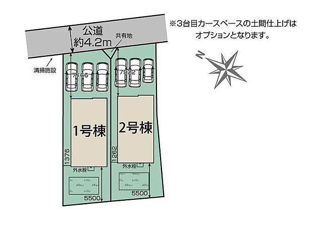 閑静な住宅地☆カースペースは3台分ご用意。空いたスペースは駐輪場としてもお使いいただけます◎