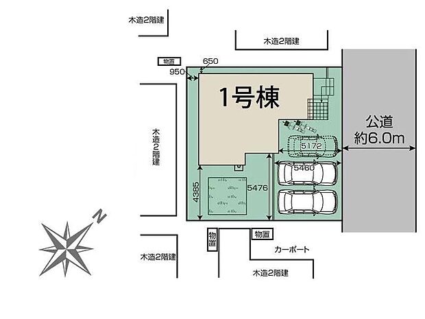 閑静な住宅地に佇む日当たり良好なお住まい☆カースペースは並列2台分ご用意。空いたスペースは駐輪場としてもお使いいただけます♪