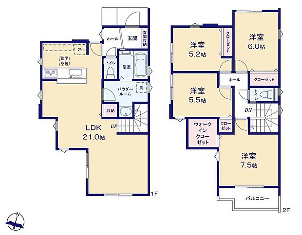 (1号棟)、4LDK、土地面積105.15m2、建物面積106.82m2