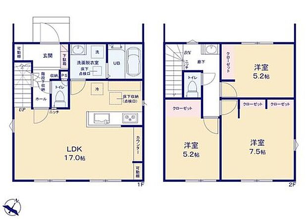【3LDK】●効率的でストレスのない家事動線。水回りが集中しており、移動がスムーズです♪
●リビング階段ですので自然と家族の集まる憩いの空間になります
●何かと便利な洗面所を２階にも設置♪