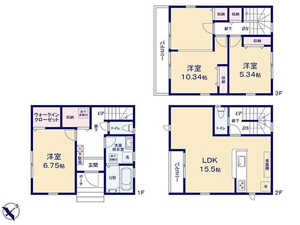 【3LDK】●2階リビングは眺望・採光と風通し、外からの視線が気にならない等、多くの利点♪
●将来の家族構成の変化に対応♪お部屋を分けられます
●南西×南東角地で陽当たり良好