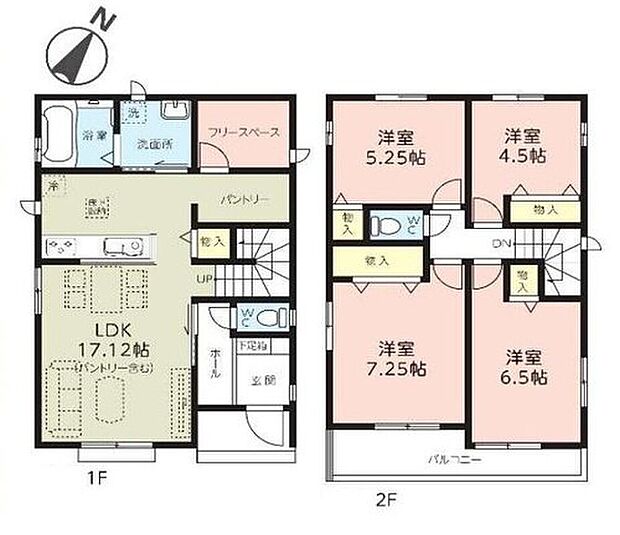 【4LDK】●リビング階段ですので自然と家族の集まる憩いの空間になります
●効率的でストレスのない家事動線。水回りが集中しており、移動がスムーズです♪
●常備食のストックや家電の収納に役立つパントリー付