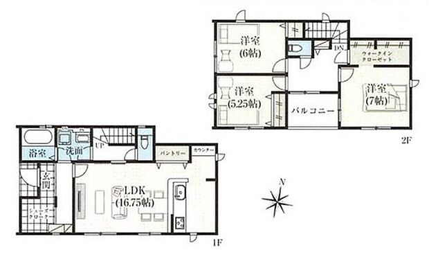 【3LDK】●SIC付きで玄関すっきり♪
●リビングスルー階段ですので自然と家族の集まる憩いの空間
●常備食のストックや家電の収納に役立つパントリー付