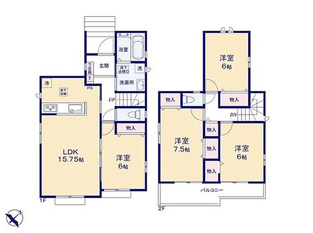 【4LDK】●全居室6帖以上の4LDK♪ゆとりある間取りプランです
●隣り合う洋室を開放すれば、ひときわ広々とした空間になるリビングダイニング
