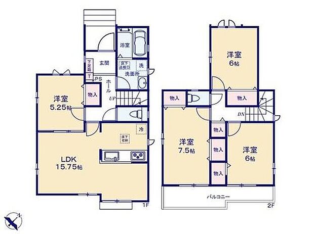 【4LDK】●LDKは3面採光で陽当たり通風良好
●移動に便利な2部屋から行き来できるバルコニー付き
●全居室収納スペース完備で、いつでもお部屋をすっきりとお使い頂けます