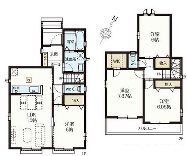 【4LDK】●リビングの様子も分かりやすい対面式キッチン採用
●移動に便利な2部屋から行き来できるバルコニー付き
●コートなどもスッキリ片付くウォークインクローゼット付き