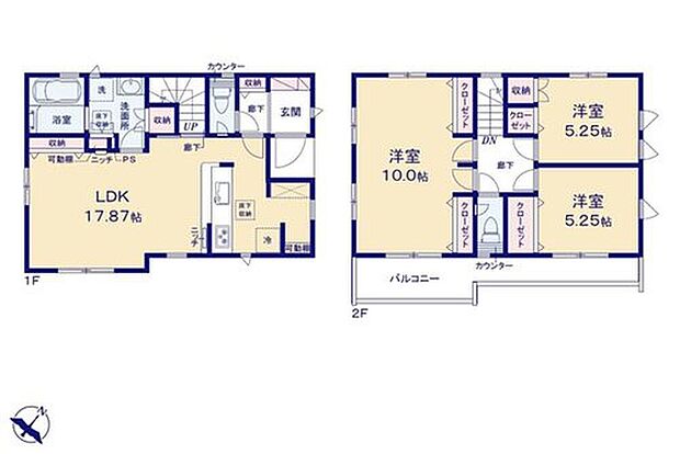 【3LDK】●リビング階段ですので自然と家族の集まる憩いの空間になります
●効率的でストレスのない家事動線。水回りが集中しており、移動がスムーズです♪
●将来の家族構成の変化に対応可能なフレキシブルプラン採用