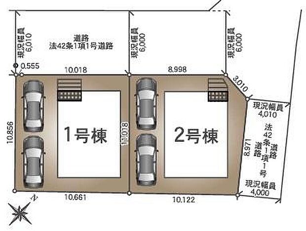 【全体区画図】閑静な住宅地☆カースペースは2台ご用意。空いたスペースは駐輪場としてもお使いいただけます◎