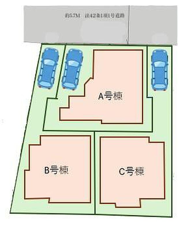 【全体区画図】閑静な住宅地☆カースペースは1台分ご用意。空いたスペースは駐輪場としてもお使いいただけます◎