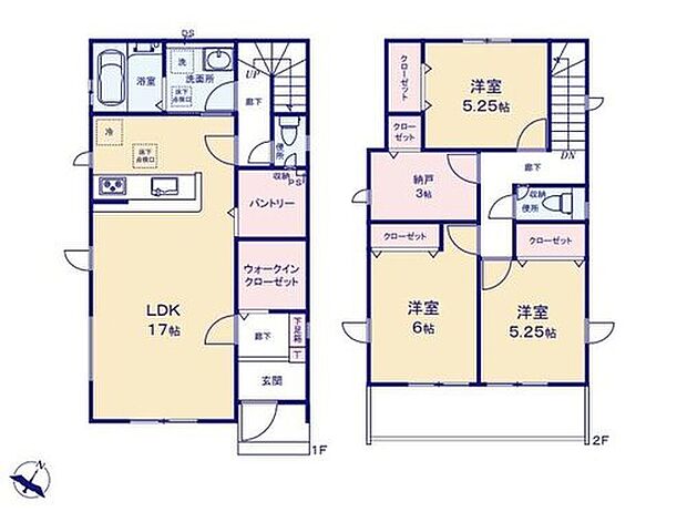 【3LDK+S】●水回りを集約した導線やキッチン横の大容量パントリーで家事効率up♪
●玄関ホールのWICでご家族の衣類やバッグをまとめて管理が可能!
●収納から仕事用など多目的に使えるサービスルームが便利です♪