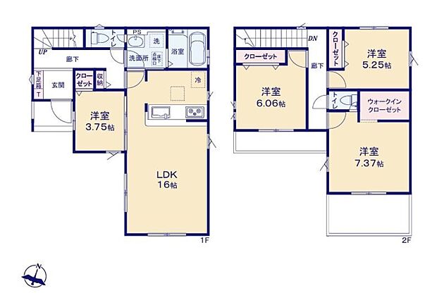 【4LDK】●効率的でストレスのない家事動線♪水回りが集中しており移動がスムーズです♪
●増えがちな衣類やバッグなどを効率よく収納できるWIC！
●2面バルコニーは南向きで陽当り良好♪