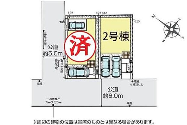 【全体区画図】閑静な住宅地☆カースペースは2台分ご用意。空いたスペースは駐輪場としてもお使いいただけます◎