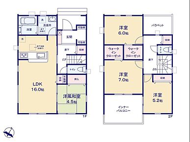 ●あると落ち着く『和室』付♪家事の休憩スペースやお子様のお昼寝スペースとしても活躍します♪
●ウォークインクローゼットを2カ所に完備！増えがちな衣類やバッグなどを効率よく収納できます！ 