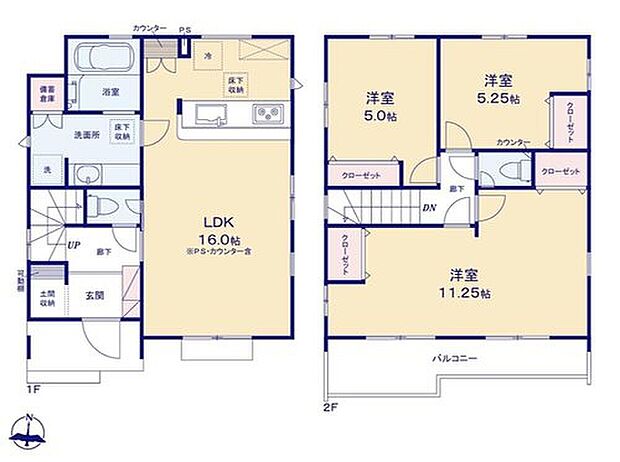 【3LDK 】◇開放感あふれる折上天井を採用した16帖LDK☆水回り集中設計!
◇全居室収納のほか、土間収納、洗面室に備蓄倉庫など収納豊富♪
◇将来の家族構成の変化に対応可能なフレキシブルプラン採用☆