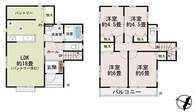 【4LDK】●常備食のストックや家電の収納に役立つパントリー付
●効率的でストレスのない家事動線。水回りが集中しており、移動がスムーズです♪