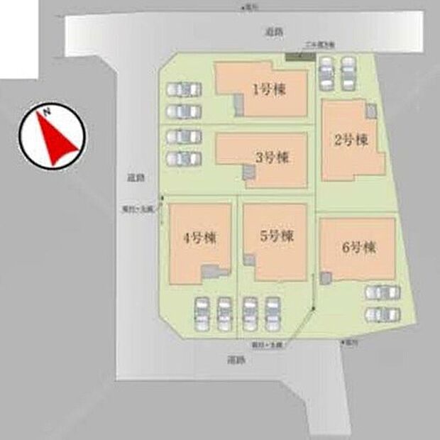 【全体区画図】閑静な住宅地☆カースペースは2台分ご用意。空いたスペースは駐輪場としてもお使いいただけます◎