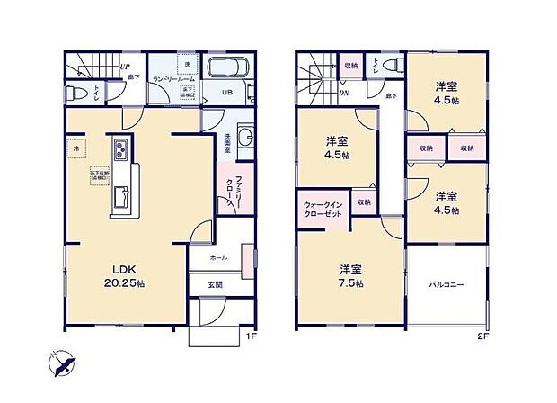 【4LDK】●「行き止まり」のない回遊設計！最短ルートで快適ならくらく移動♪●家族の衣類やバッグをまとめて管理で帰宅動線がスムーズに♪●洗面所と脱衣所が分けかれている生活感をさりげなく隠す嬉しい設計♪