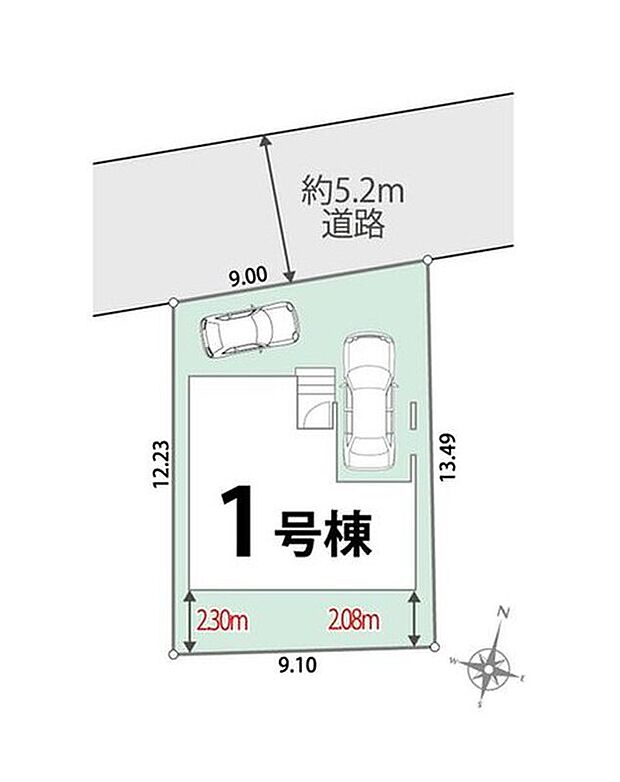 【全体区画図】閑静な住宅地☆カースペース2台分ございますので、家族分の自転車を駐輪したり、来客用の駐車スペースとしてもお使いいただけます♪