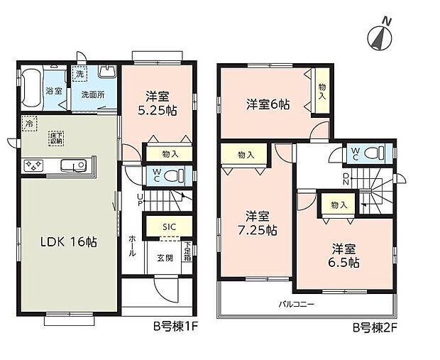 【4LDK】●水回りがまとまっているので家事動線良好!忙しい奥様に嬉しい間取り◎
●1階洋室は、来客時他のお部屋を通らずに玄関から直接案内できます♪
●SIC完備!お客様を迎える玄関をいつもスッキリさせられます♪