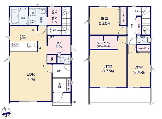 【3LDK】●17帖のLDKに隣接するサービスルームは収納はもちろん趣味の部屋としても利用できます♪
●洗面室にWIC隣接！洗濯物を取り込んでそのまま収納◎
●リビングスルー階段はお子様の帰宅も直ぐに分かりますね♪