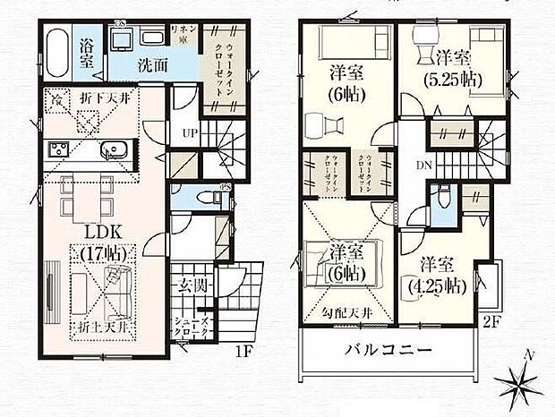 【4LDK】●SIC付きで玄関すっきり♪●効率的でストレスのない家事動線。水回りが集中しており、移動がスムーズです♪●リビングスルー階段ですので自然と家族の集まる憩いの空間