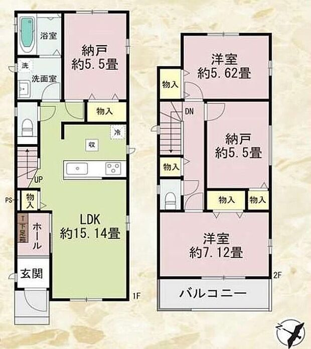 【2LDK+2S】●家族とのつながりを意識した見通しのいいリビング
●効率的でストレスのない家事動線。水回りが集中しており、移動がスムーズです♪
●リビング階段ですので自然と家族の集まる憩いの空間