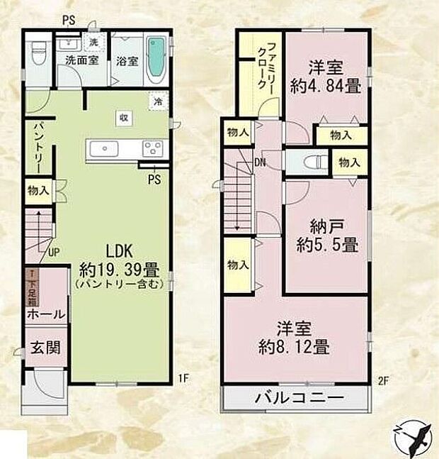 【2LDK+S】●常備食のストックや家電の収納に役立つパントリー付
●リビング階段ですので自然と家族の集まる憩いの空間になります
●効率的でストレスのない家事動線。水回りが集中しており、移動がスムーズです♪