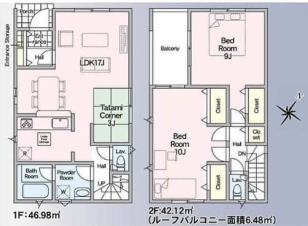 【2LDK】●リビング階段ですので自然と家族の集まる憩いの空間●水回りが集中しており、効率的でストレスのない家事動線♪●タタミコーナーは客間にも、お昼寝スペースや書斎など多目的にお使い頂けます