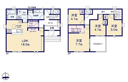 ●常備食のストックや家電の収納に役立つパントリー付●増えがちな衣類やバッグなどを効率よく収納できるWIC！●効率的でストレスのない家事動線。水回りが集中しており、移動がスムーズです♪ 
