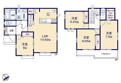 ●リビング階段ですので自然と家族の集まる憩いの空間になります
●主寝室にはウォークインクローゼットを完備！増えがちな衣類やバッグなどを効率よく収納できます！
●南バルコニーで陽当たり良好♪ 