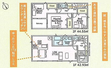 LDKはゆとりの１７．５帖！人気の対面式キッチン採用☆
全居室２面採光＆収納完備！
南向きバルコニー♪ 