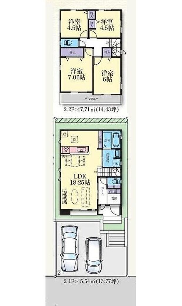 【4LDK】LDKは広々１８．２５帖、人気の対面式キッチン＆リビングイン階段！
水回りを集約させた、効率的な家事動線☆
全居室２面採光＆収納完備☆
２部屋より出入り可能、ワイドバルコニー♪