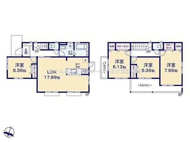 【4LDK】LDKは広々１７．８９帖、人気の対面式キッチン採用☆
全居室に収納完備しております♪
２部屋より出入り可能、ワイドバルコニー！
２面バルコニー☆