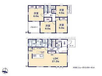 玄関シューズインクローゼットあり☆
LDKは広々２１．２帖、人気のオープンキッチン採用！
水回りを集約、機能的な家事動線♪
全居室２面採光＆収納完備！
２部屋より出入り可能、ワイドバルコニー☆ 