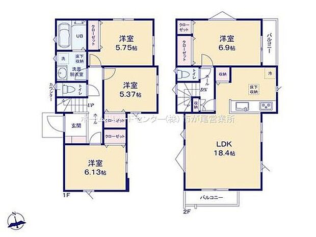 【4LDK】全居室２面採光＆収納完備☆
陽当たりが良く、人目も気にならない２階リビング☆
LDKは広々１８．４帖、人気の対面式キッチン採用♪
バルコニー２か所にございます！