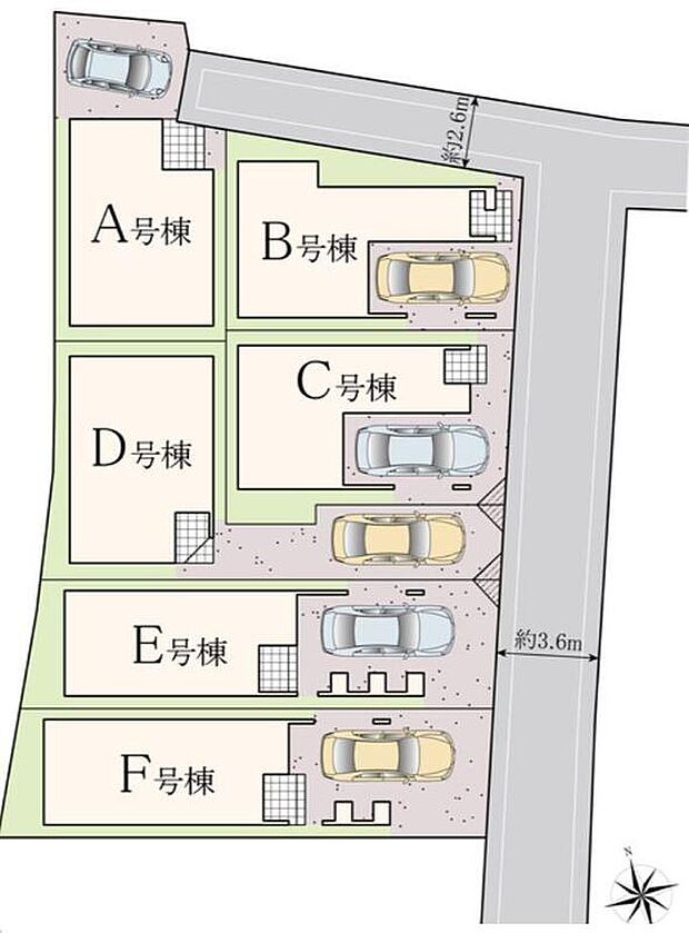【全体区画図】全６棟　新築分譲住宅です！
敷地形状を最大限に活かしたプランニングで快適な新生活を始められます♪