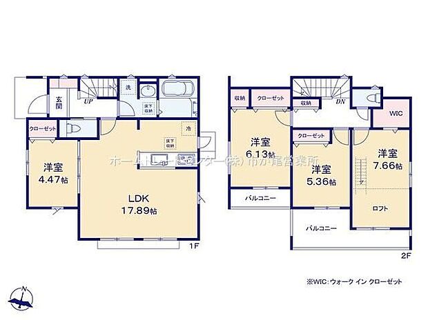【4LDK】玄関近くに洗面所、帰宅後すぐに手が洗えます♪
LDKは17.89帖、人気の対面式キッチン採用!
全居室に収納完備☆
ウォークインクローゼット&ロフトあり♪
2部屋より出入り可能、ワイドバルコニー☆