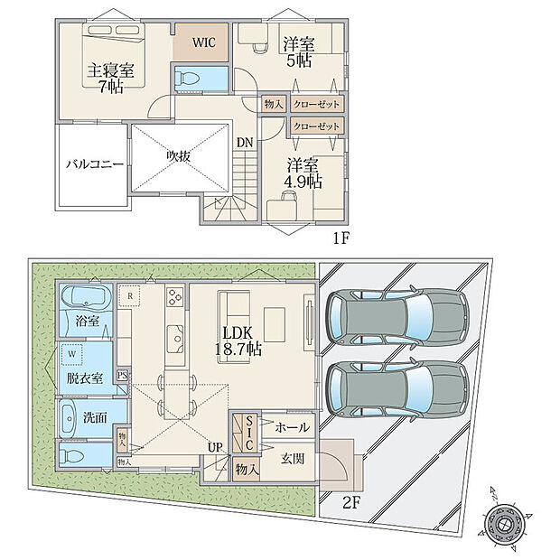 建物プラン例(区画C)3LDK、土地面積110.77m2、建物面積91.50m2