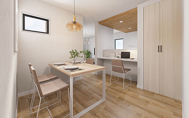 カウンター(イメージ画像)キッチン前にカウンターを設け、お子様のお勉強や家族の趣味・仕事のスペースに便利です。※イメージの為実際と異なる場合があります。