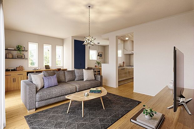 【LDK（イメージ画像）】オープンキッチンで食事の配膳もしやすくなり、作業中も会話ができ小さなお子様にも目が届き安心です。※イメージの為実際と異なる場合があります。