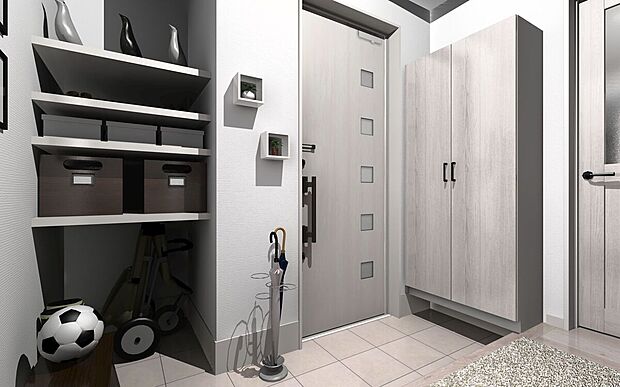 【玄関収納（イメージ画像）】煩雑になりがちな玄関周りも土間収納付きでたっぷり収納できます。※イメージのため実際と異なる場合があります。