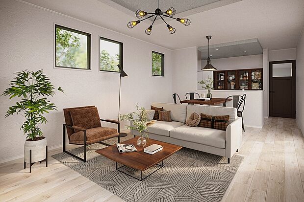 【LDK（イメージ画像）】キッチンからリビング全体を見渡せる作りで小さなお子様がいる家庭でも安心です♪※イメージのため実際と異なる場合があります。