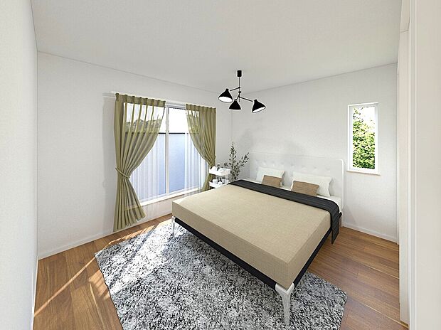 主寝室はベッドを置いてもゆったりお過ごし頂けます!大きな窓から差し込む日差しがお部屋全体を明るく照らします。(イメージパース)